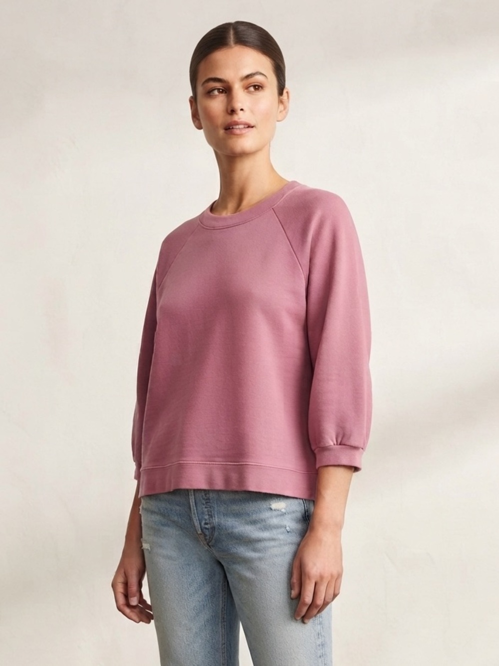 Madewell Dusty Mauve Puff-Sleeve Crewneck Sweatshirt